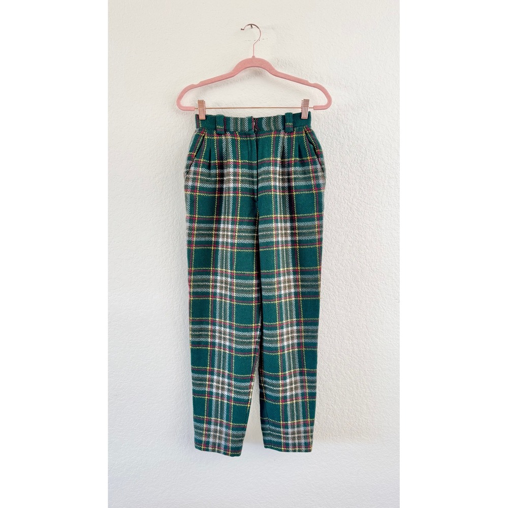 Christian Dior Sports Pants Womens M Green Plaid Vintage Wool Tapered Trousers